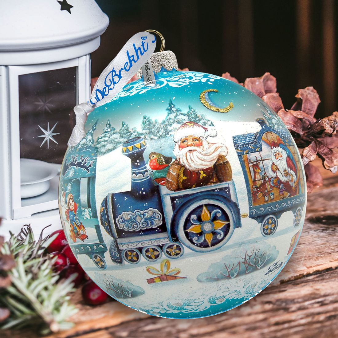 Express Train Ball Glass Ornament Limited Edition by G. DeBrekht - Christmas Santa Snowman Decor - 73873B