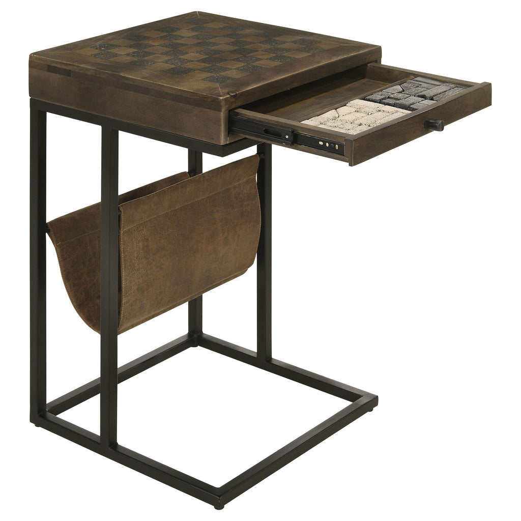 Checkmate - 1 Drawer Side Table With Carved Chess Board - Brown