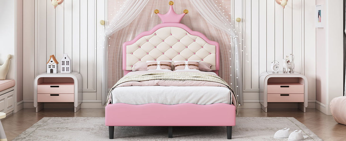 Lovely Crown Fantasy Princess Bed With Tufted Headboard