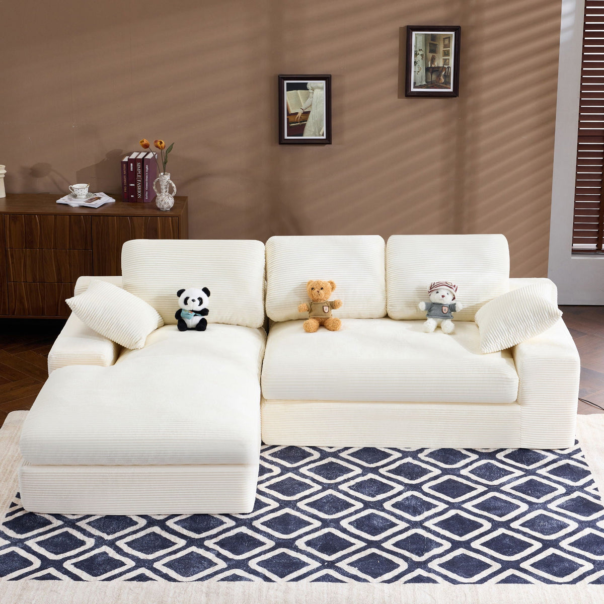Compressed Sofa With 3 Back Cushions, 2 Throw Pillows