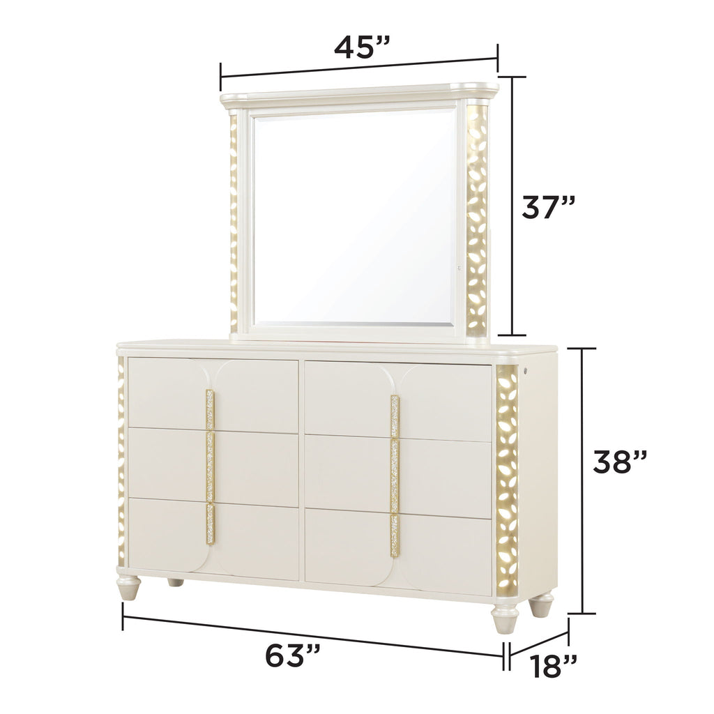 Cinderella - Dresser With LED Accents And 6 Storage Drawers (Mirror Not Included) - Beige