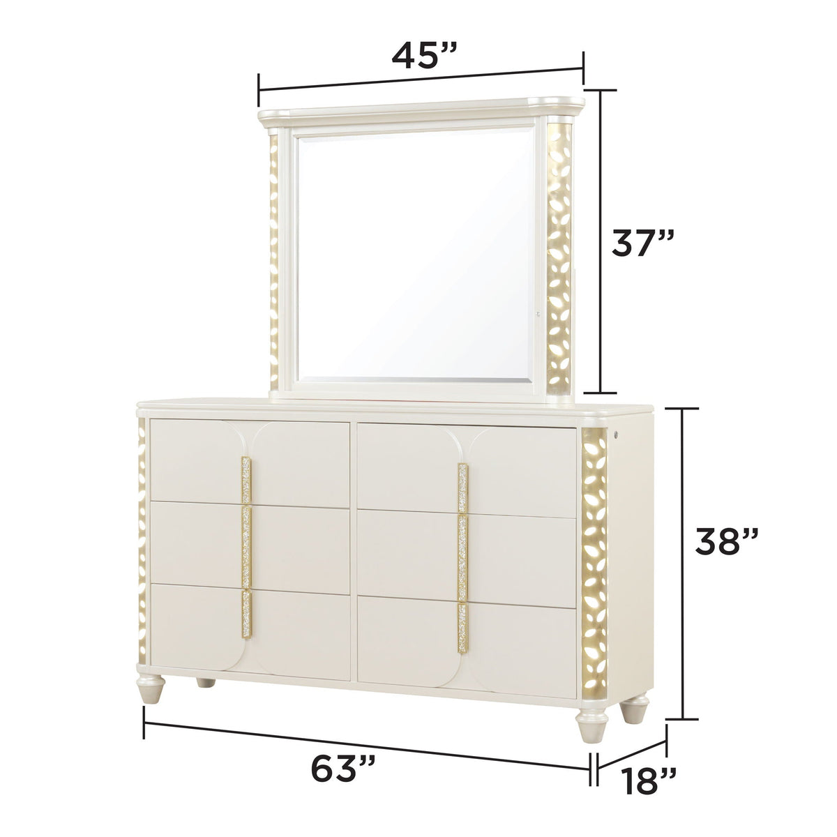 Cinderella - Dresser With LED Accents And 6 Storage Drawers (Mirror Not Included) - Beige