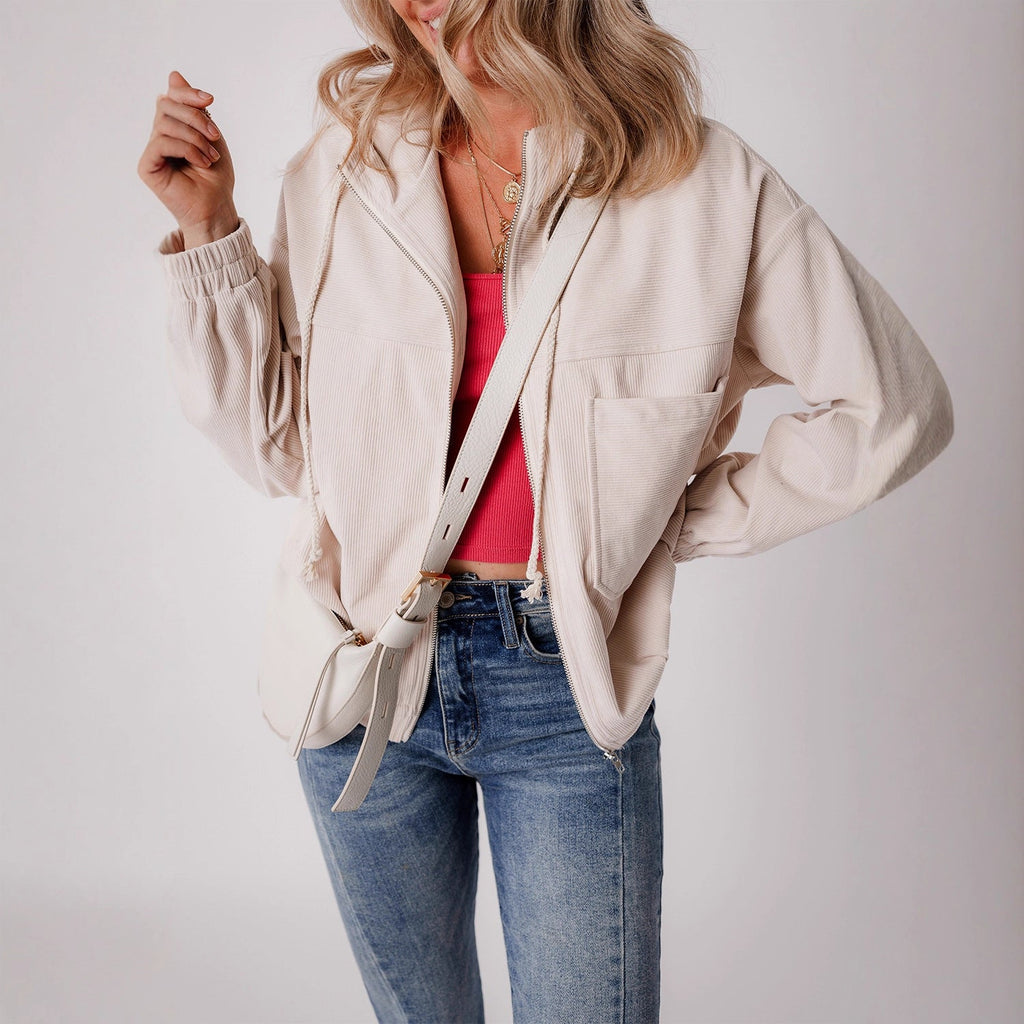 Womens Loose-Fit Long-Sleeve Solid-Color Casual Jacket