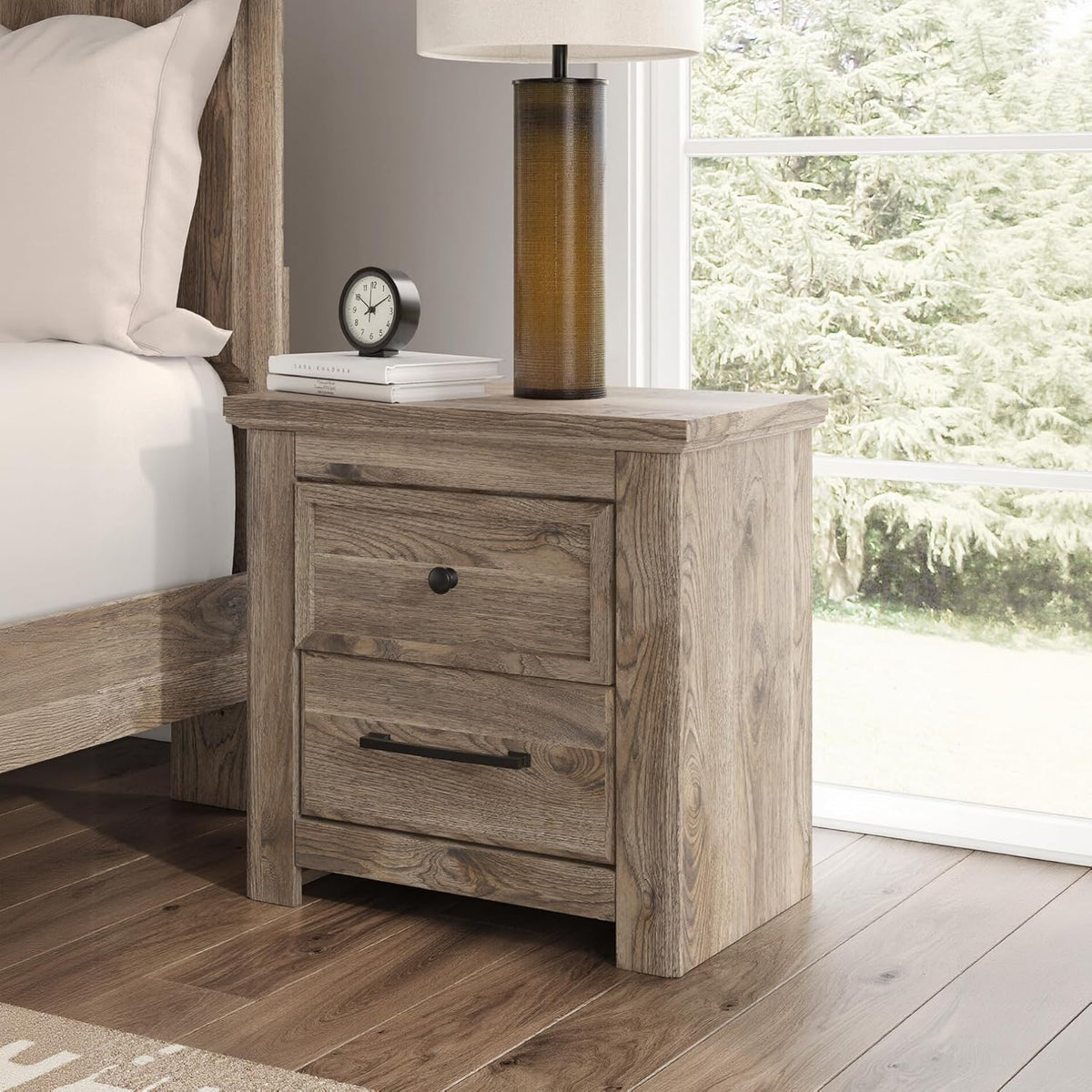 Signature Design by Ashley Stanziford Rustic 2-Drawer Nightstand with USB Port and Charging Station, Light Brown