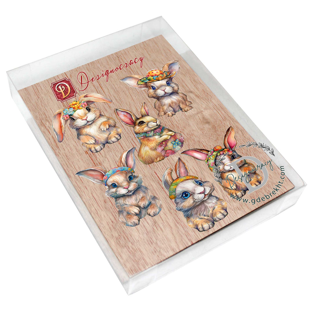 Easter Bunnies Eco Wood Magnets Set of 6 by G. Debrekht - Easter Decor - 8090042G-S6
