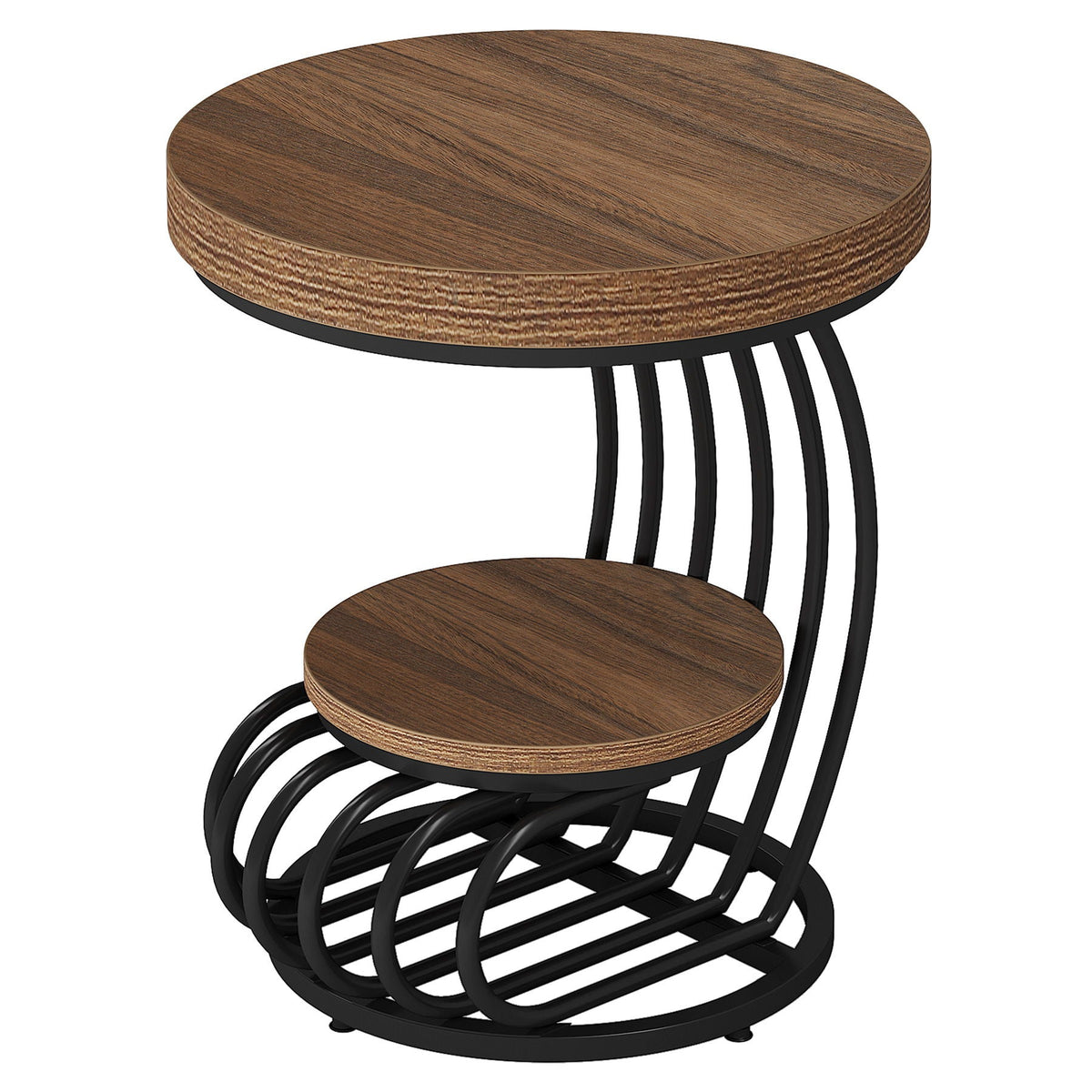 Round Vintage End Table With 2 Tier Storage