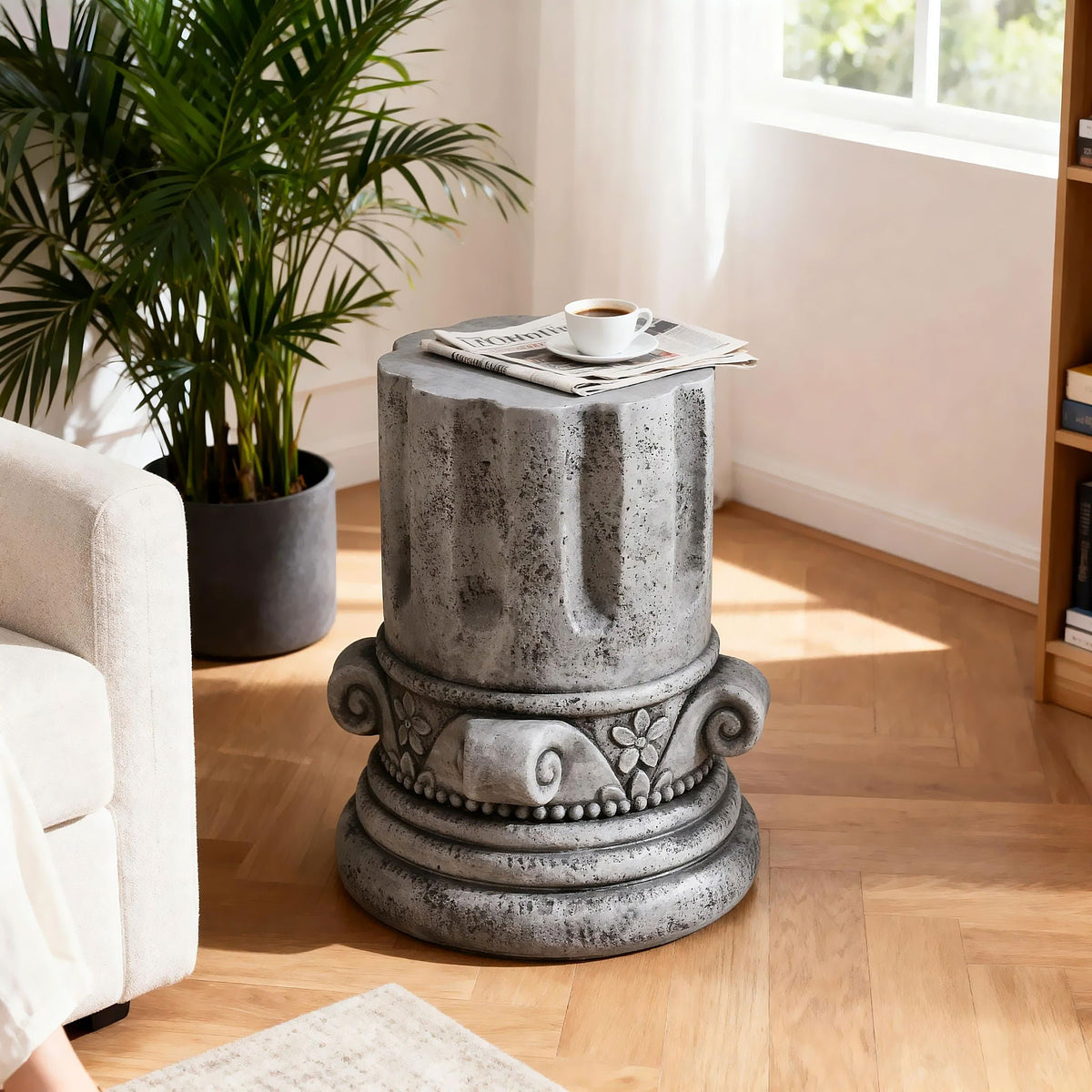Outdoor End Table, Round Side Table For Patio And Garden - Antique Gray