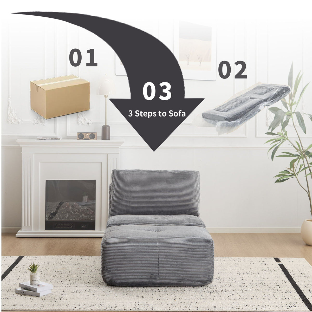 Single Chaise Longue With Movable Ottoman For Living Room