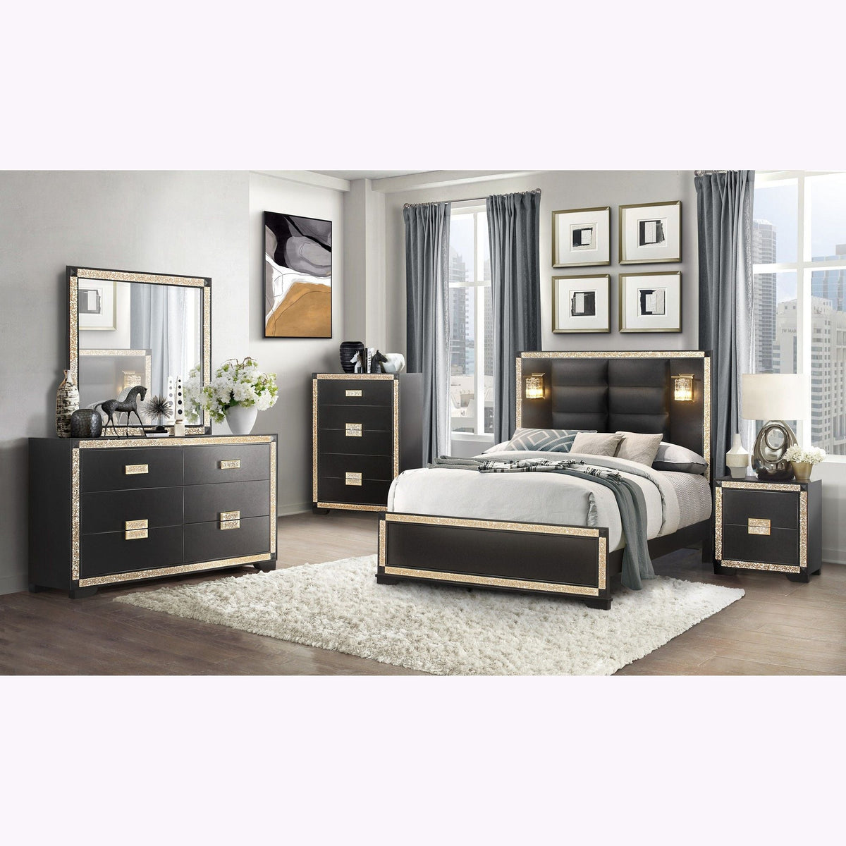 Lively - Bedroom Set With Glitter Detail And Padded Headboard