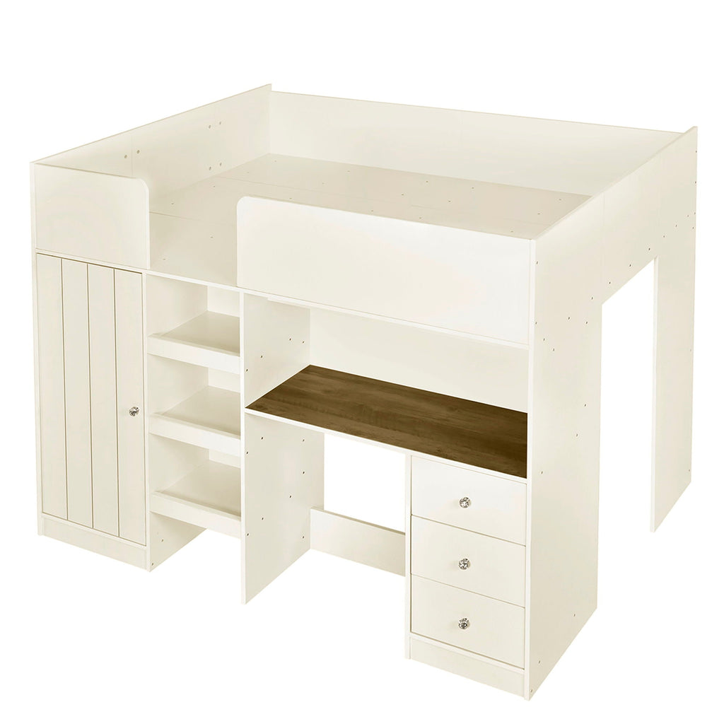 Loft Bed With Built In Wardrobe, Desk, Shelves, And Drawers
