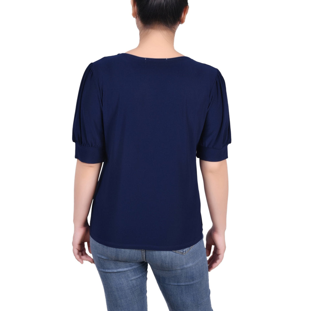 NY Collection Womens Short Sleeve Balloon Sleeve Top with Hardware