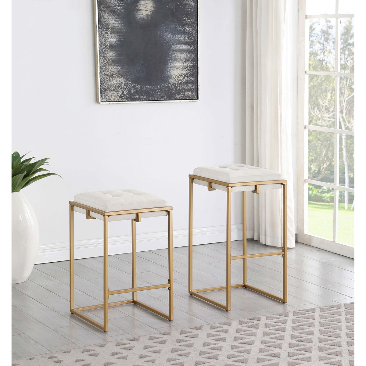 Soccoro - Square Tufted Cushion Stools (Set of 2) - Beige