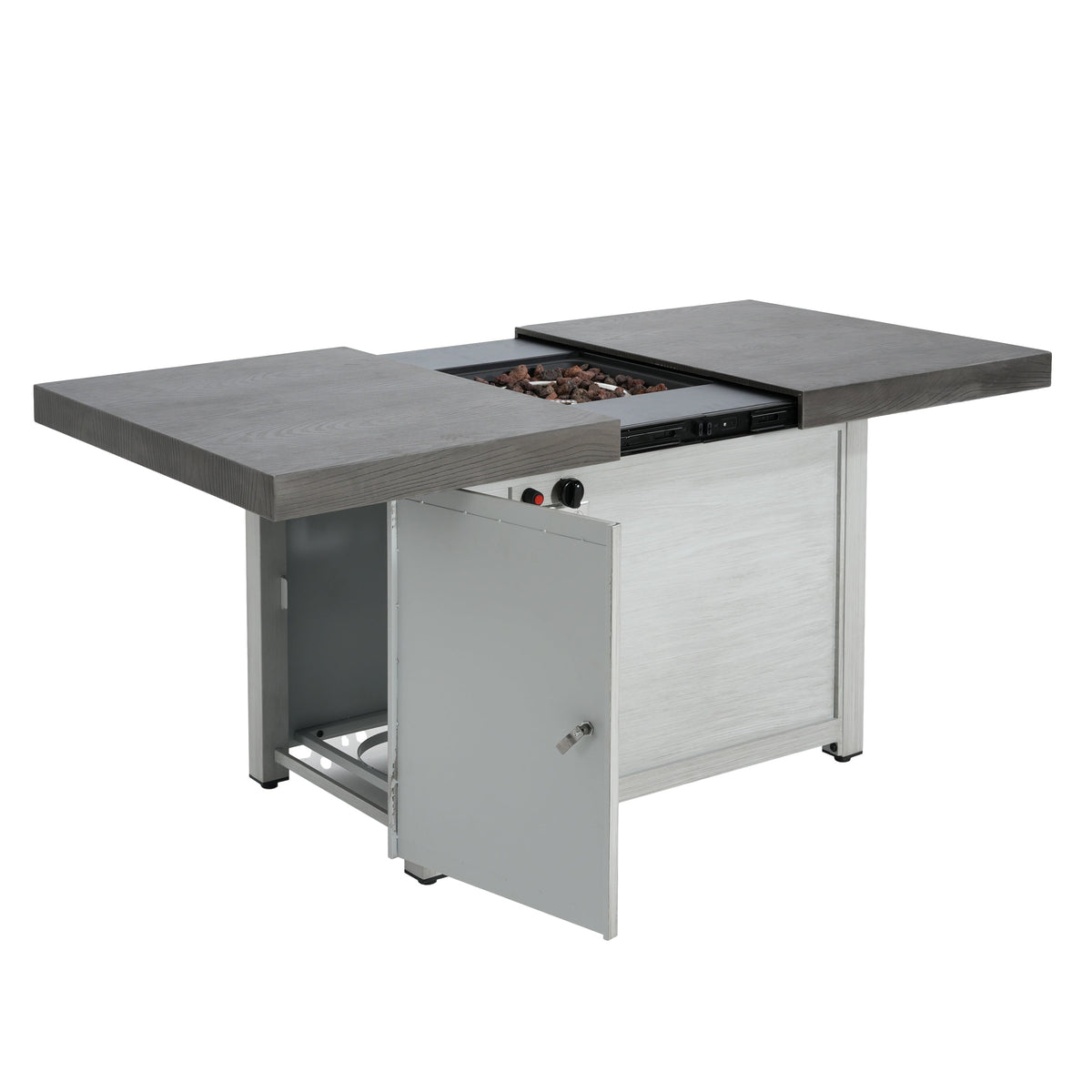 Extendable Rectangle Aluminum Alloy Fire Pit Table, 50,000 BTU