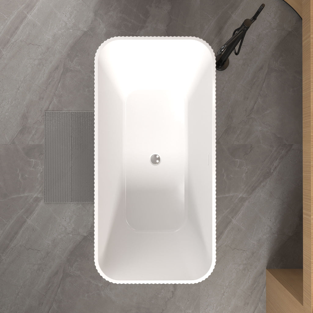 Rectangle Linear Freestanding Soaker Tub With Pop Up Drain, Double Wall Insulated Construction - Gloss White