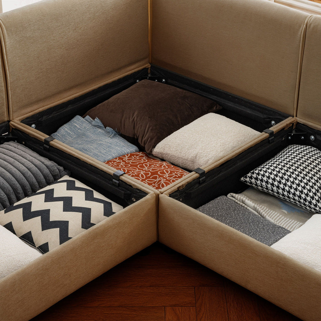 Stylish Sofa With Storage Seat And Cylindrical Backrest