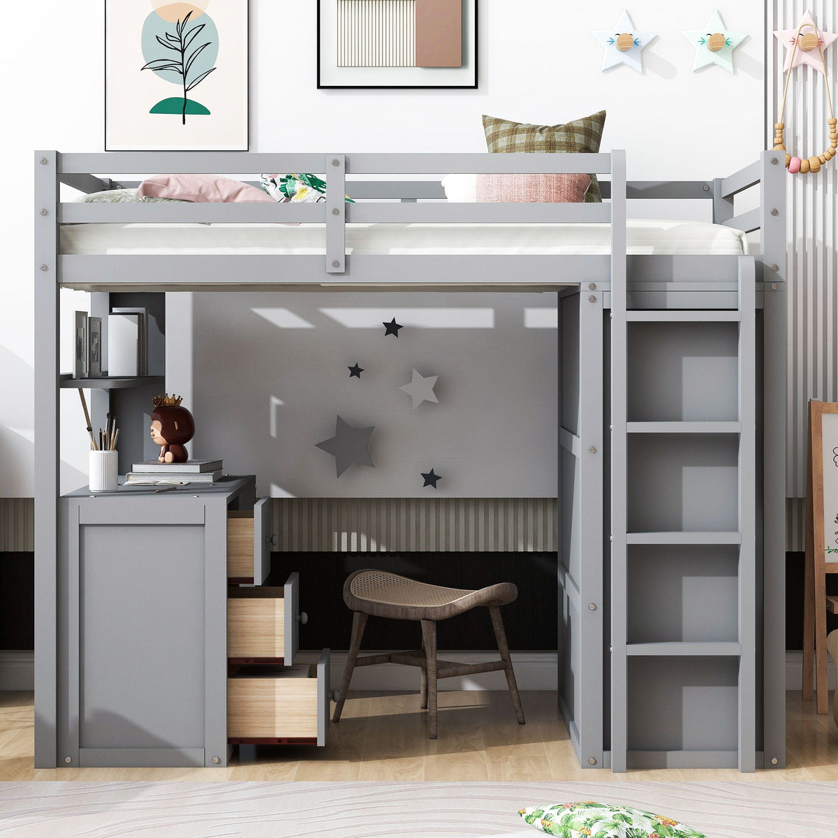 Loft Bed With Drawers, Desk, And Wardrobe