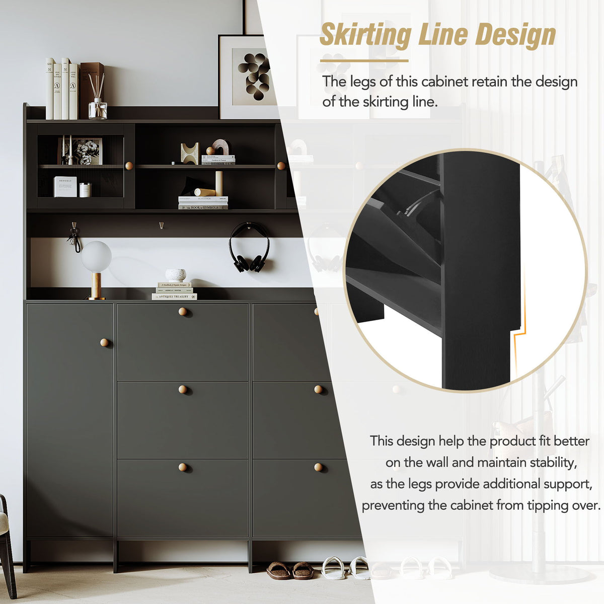 On Trend Multifunctional Tipping Bucket Shoe Cabinet With Storage Shelf & 6 Flip Drawers