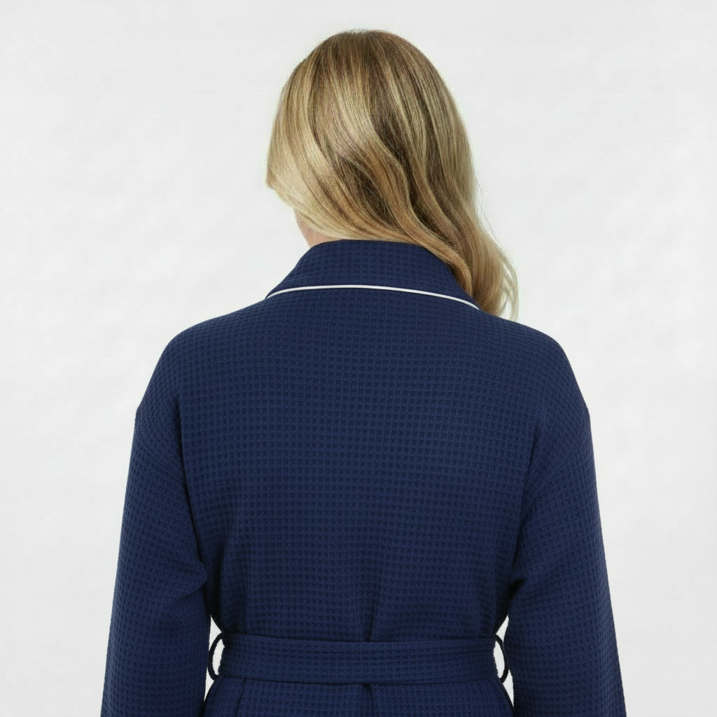 Women’s Waffle Piping Bathrobe – Lightweight Spa-Style Comfort