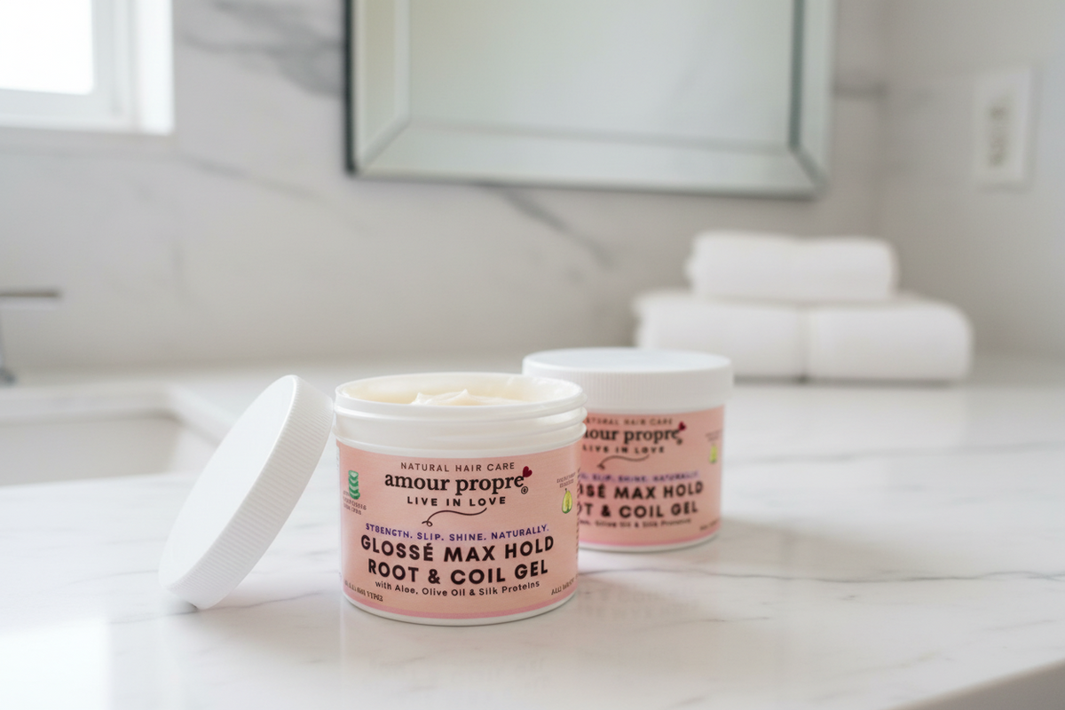 Glossé Max Hold Root & Coil Gel
with Aloe, Olive Oil & Silk Proteins