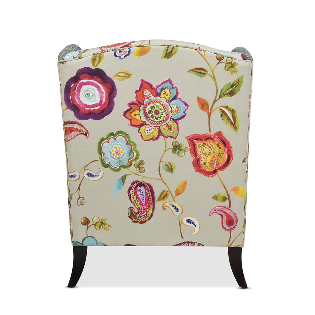 Anya - Boho Chic Wingback Accent Arm Chair - Floral / Leopard / Blue Teal / Yellow Gold