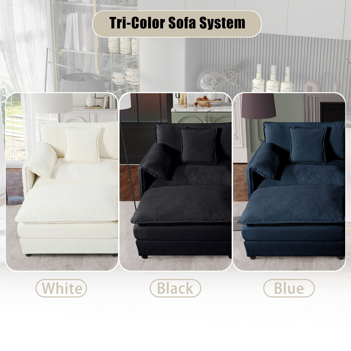 Modern Comfy Deep Seat Modular Sectional Sofa Cloud Couch With Ottoman