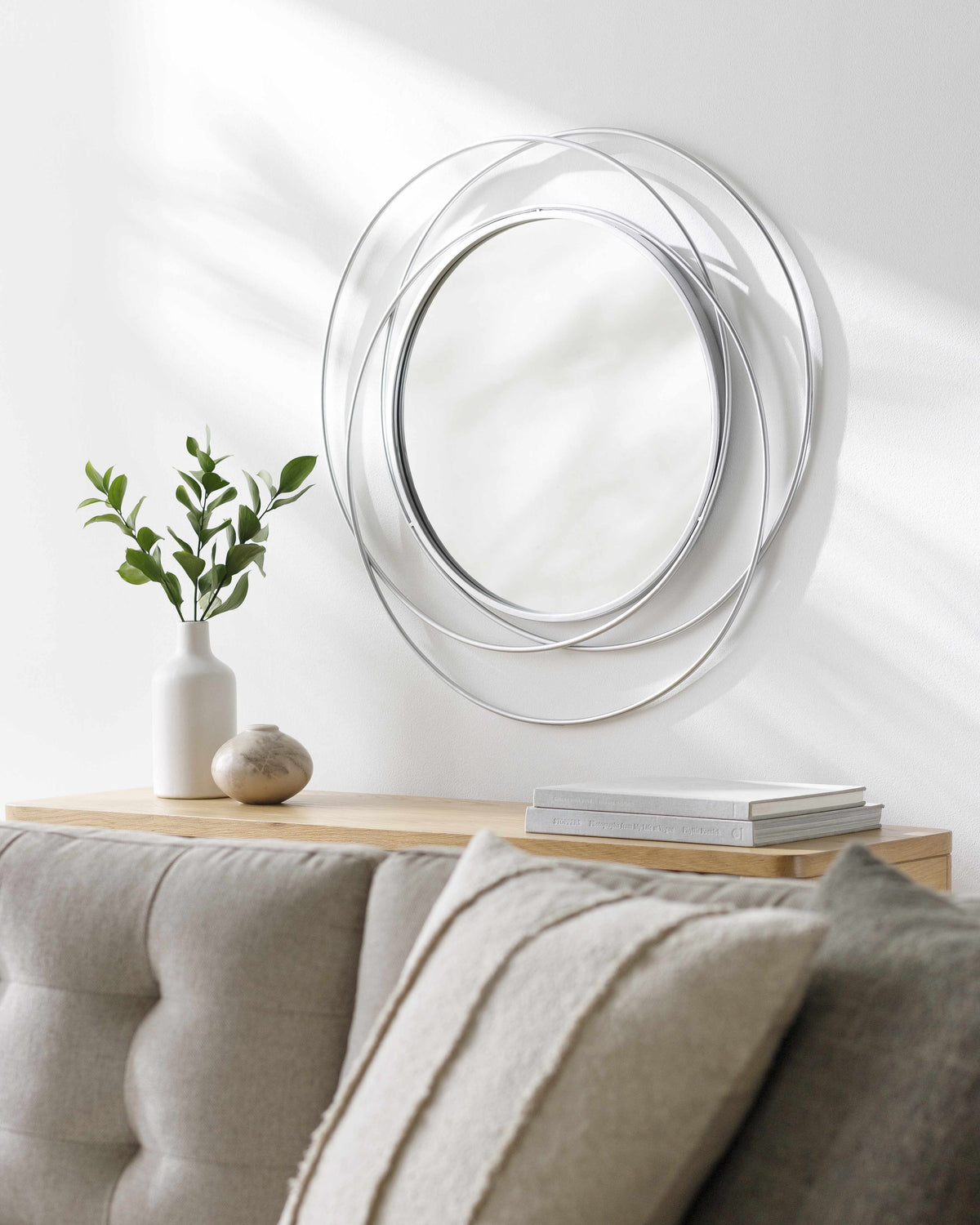 Basay Round Silver Gray Mirror