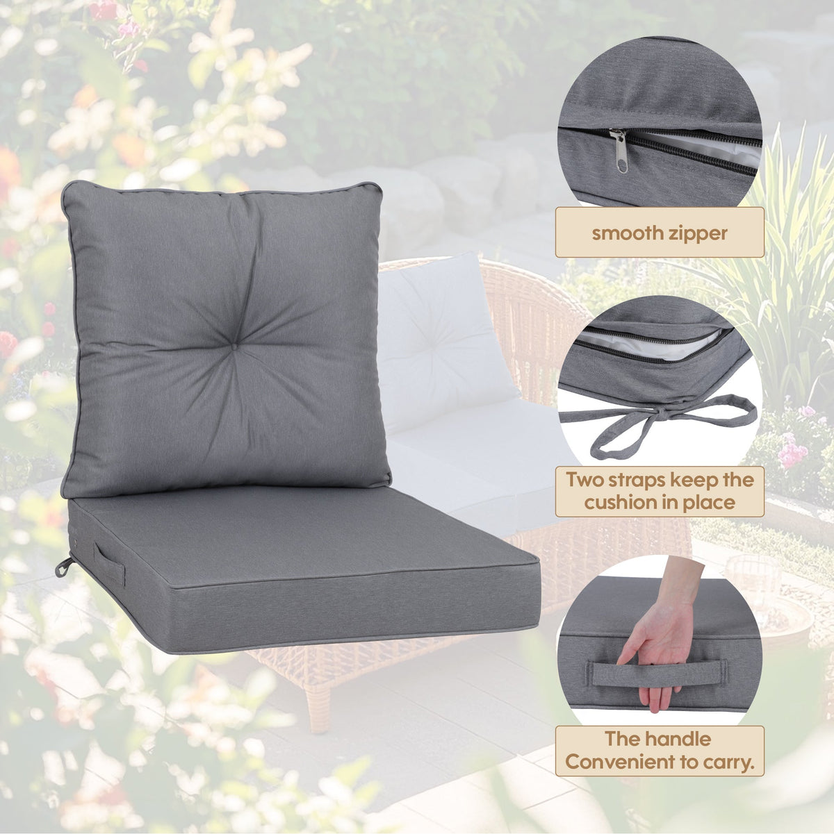 Outdoor Deep Seat Cushions for Patio Furniture, Set of 2