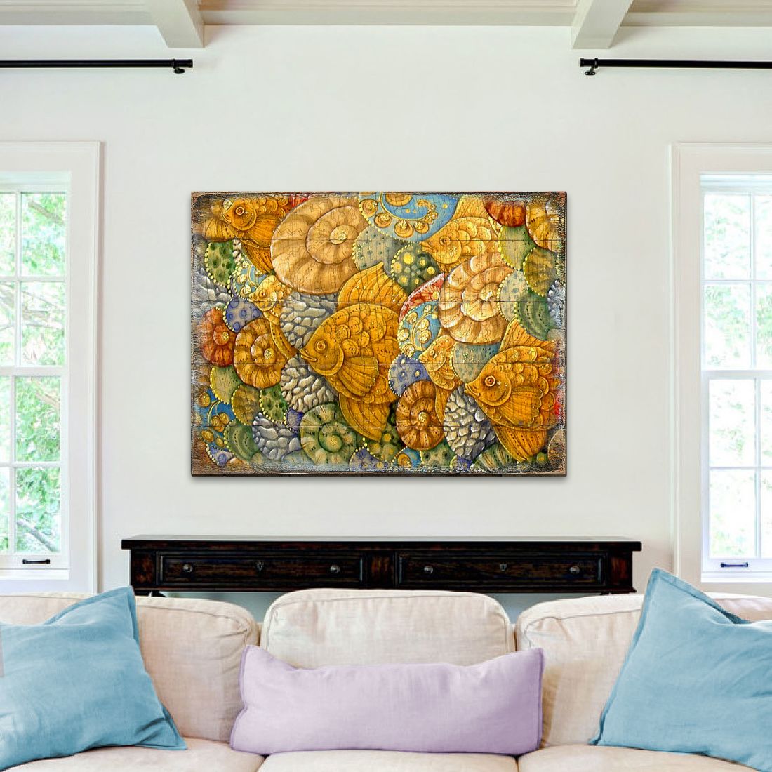 Sonnenberg Fish Wooden Coastal Wall Art by G. DeBrekht - Coastal Sea-Life Decor - 95018B