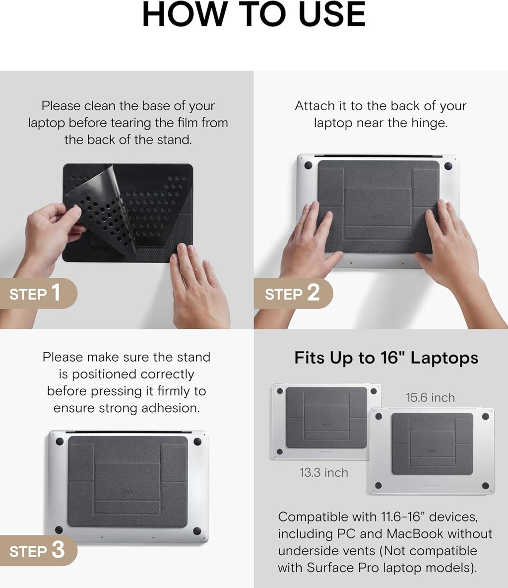 Laptop Stand for Desk, Adhesive Macbook Computer Stand with 2 Adjustable Viewing Angles, Foldable and Portable Laptop Riser Compatible with 11"-16" Laptops, Black(Adhesive Version)