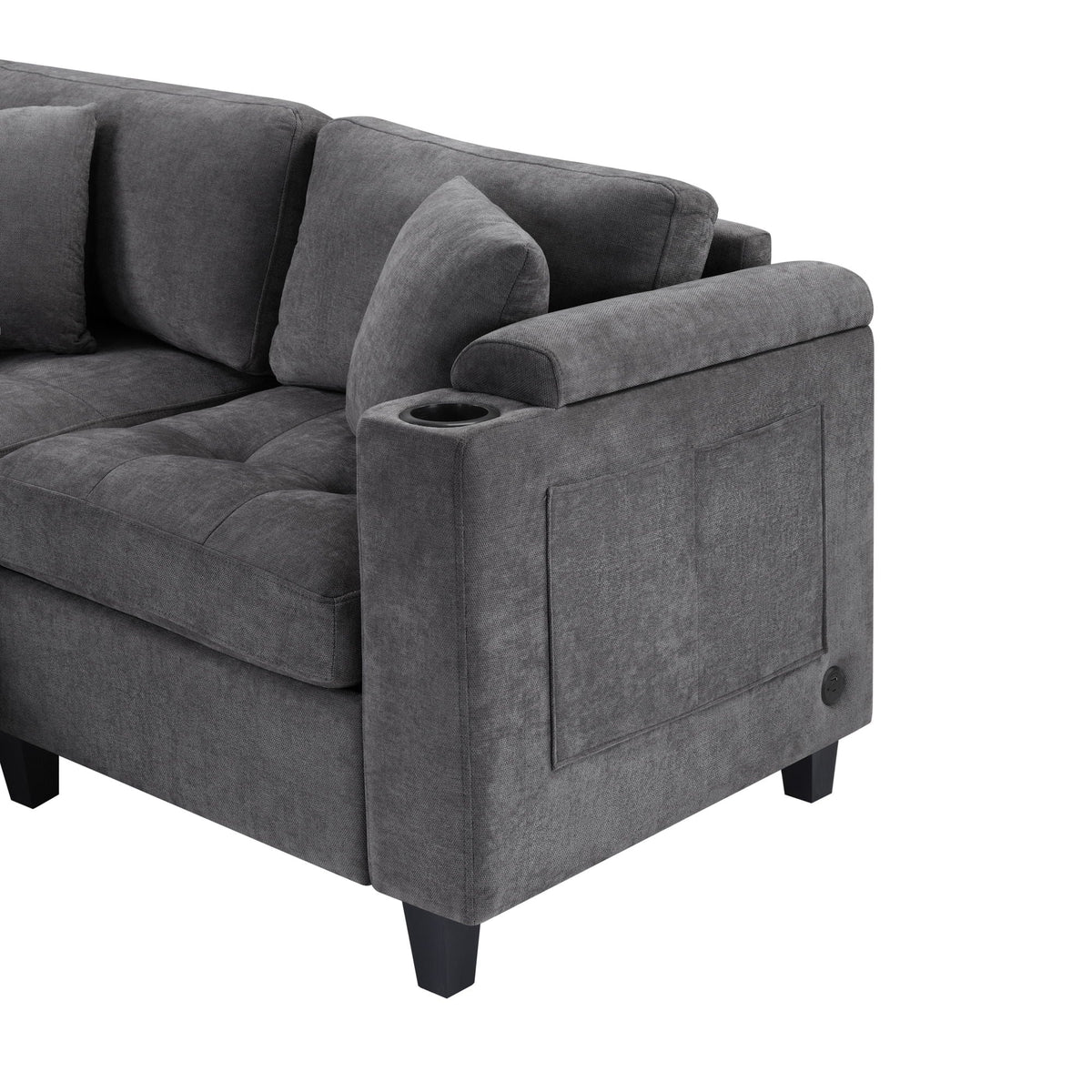 U Shaped Sectional Sofa, Corner Living Room Couch With Built In Cup Holders, Storage, USB Ports