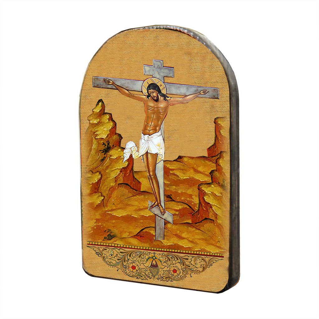 Crucifixion Cross Wooden Gold Plated Religious Christian Sacred Icon - Inspirational Icon Decor - 86058