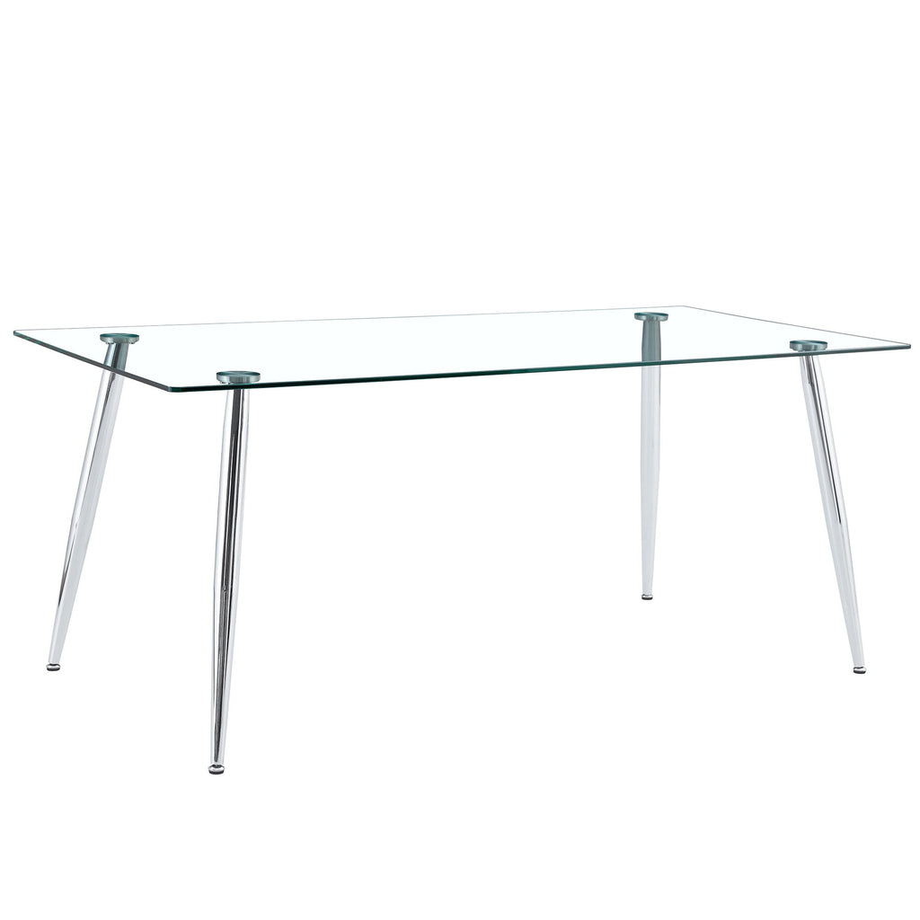 Modern Rectangular Glass Dining Table For 4-6 People With Tempered Glass Countertop