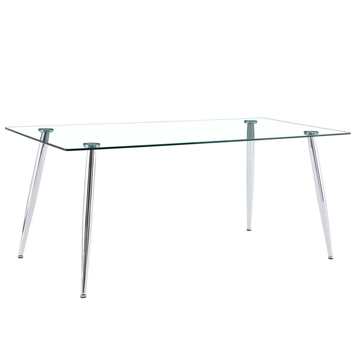 Modern Rectangular Glass Dining Table For 4-6 People With Tempered Glass Countertop