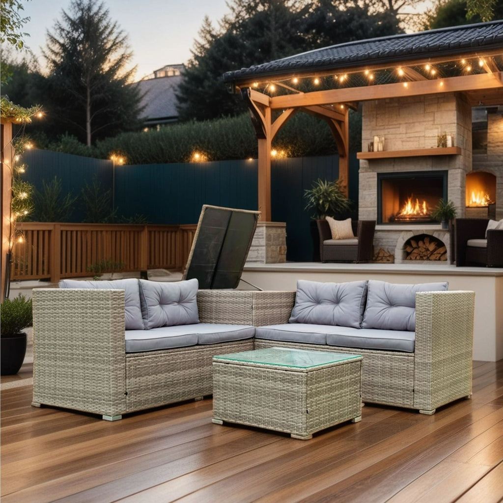 4 Piece Patio Sectional Wicker Rattan Outdoor Furniture Sofa Set With Storage Box