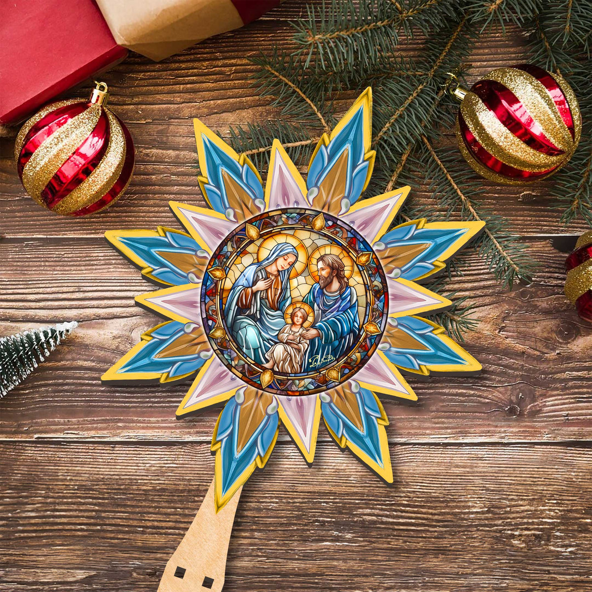 Peaceful Nativity Star Tree Topper Wooden Decor by G. Debrekht - Nativity Holiday Decor - 89505