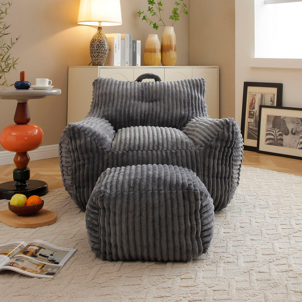 Giant Bean Bag Chair With Armrests And Footstool