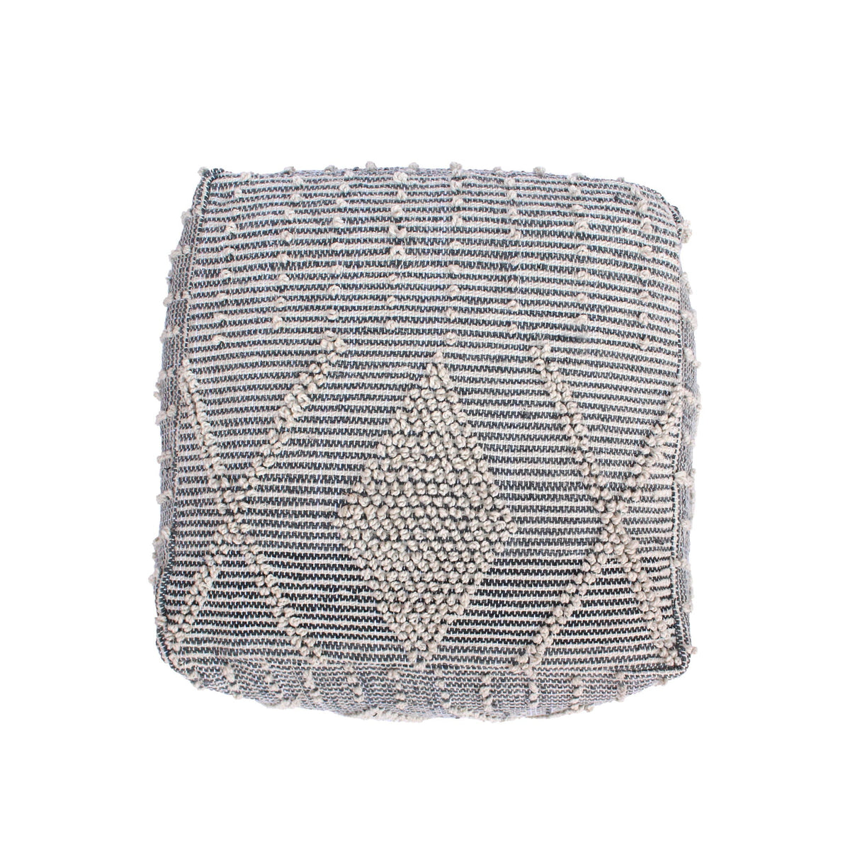 Diamond - Handcrafted Faux Yarn Pouf - Ivory / Gray
