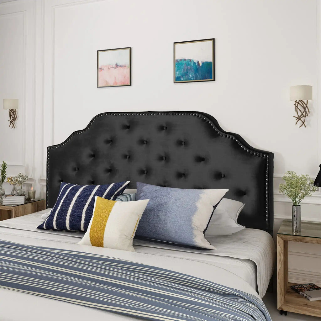 Charismatic Queen Size Headboard with Button Tufting and Nailhead Trim