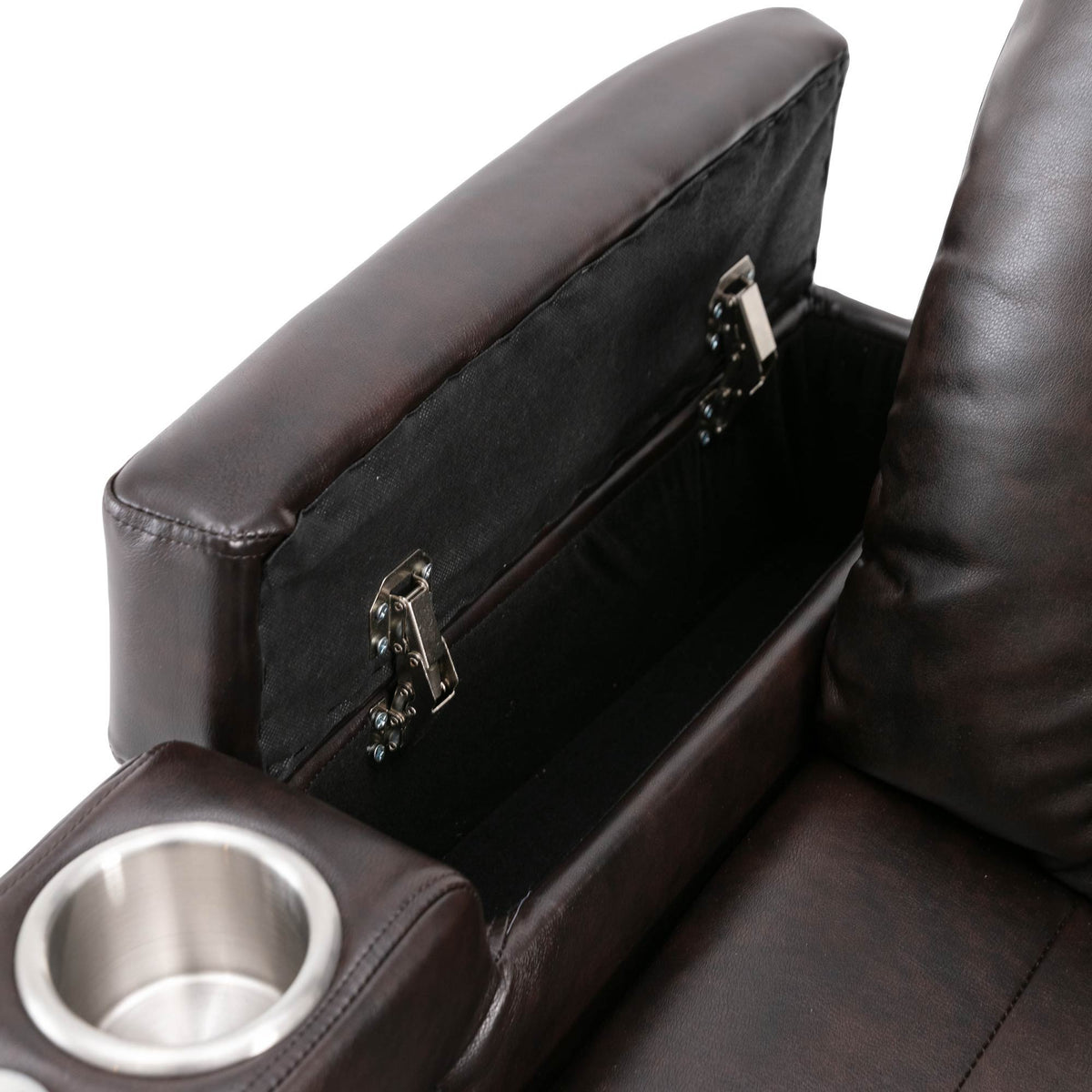 Power Recliner With Storage Arms, Cupholders, Swivel Tray Table And Cell Phone Stand - Brown