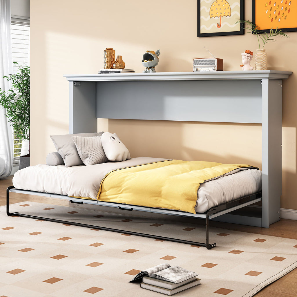 Twin Size Murphy Bed With Cabinet Storage - Gray