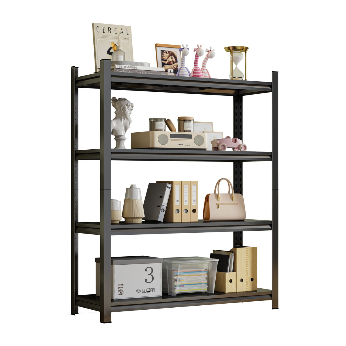4-Tier Height-Adjustable Storage Rack, Vertical Organizer, Assembly Required - Black