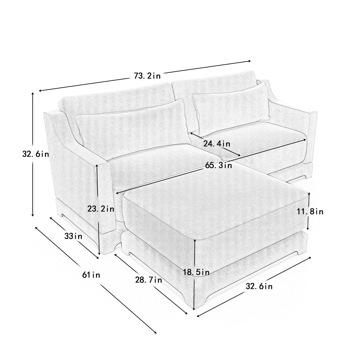 Stylish Sofa With Ottoman And Lumbar Pillows, Ergonomic Design