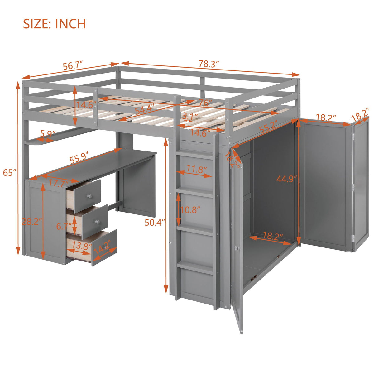 Loft Bed With Drawers, Desk, And Wardrobe