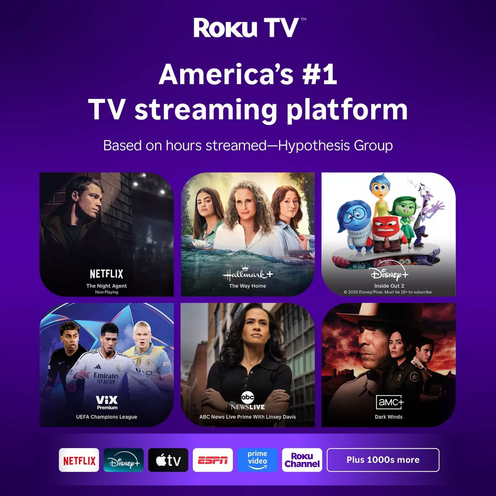 Hiro 4K HDR Smart TV Flat Screen LED Television with Roku TV and Dolby Audio Streaming