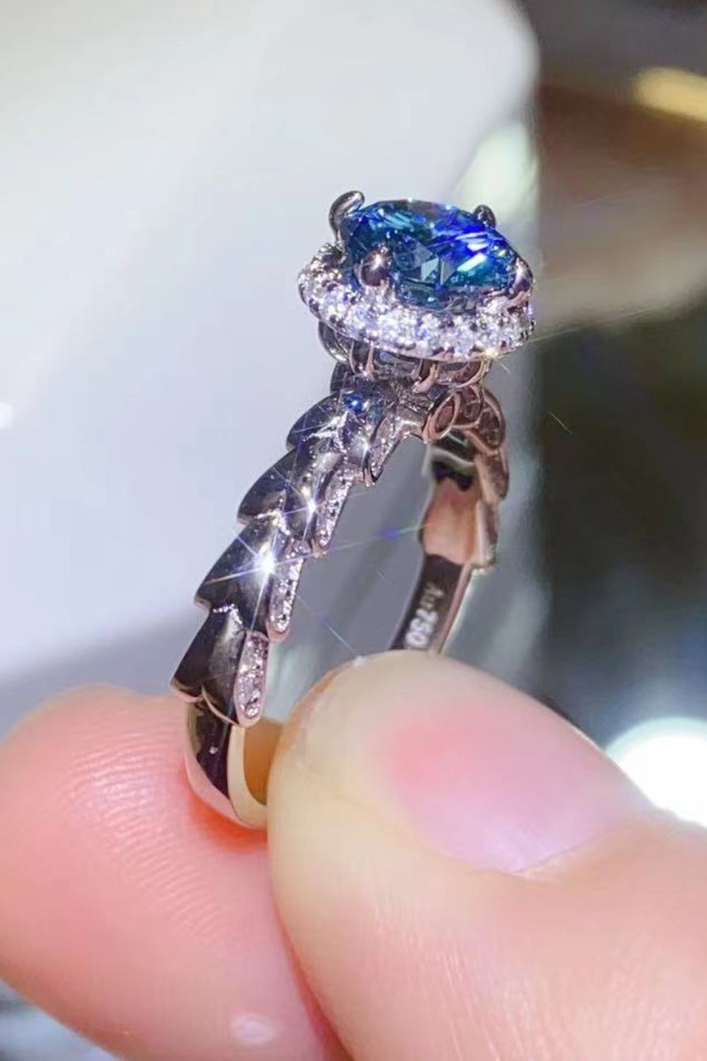Platinum Over Pure Sterling Silver 1 Carat Blue Brilliant Round Cut Sparkala™ Cluster Ring
