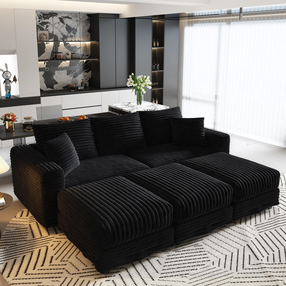 Convertible Deep Seat Sofa With Soft Pillows And Ottomans
