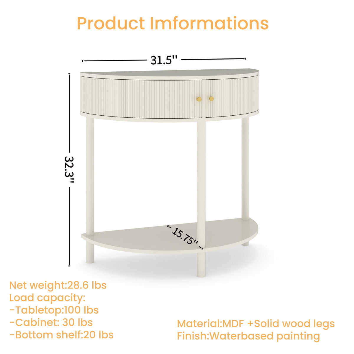 Demi Lune Console Table With 2 Storage Drawers