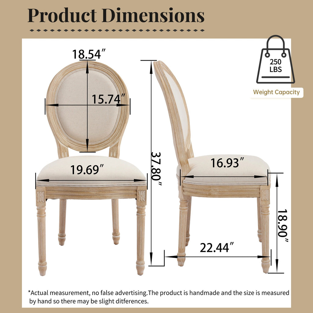 French Country Dining Chairs Set of 2 with Upholstered Round Back