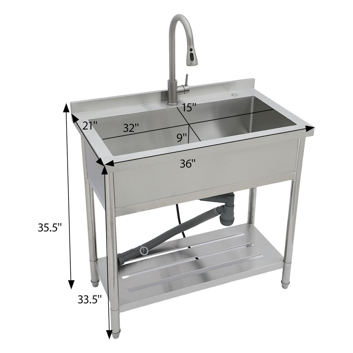 Stainless Steel Freestanding Utility Sink with Pull-Out Faucet