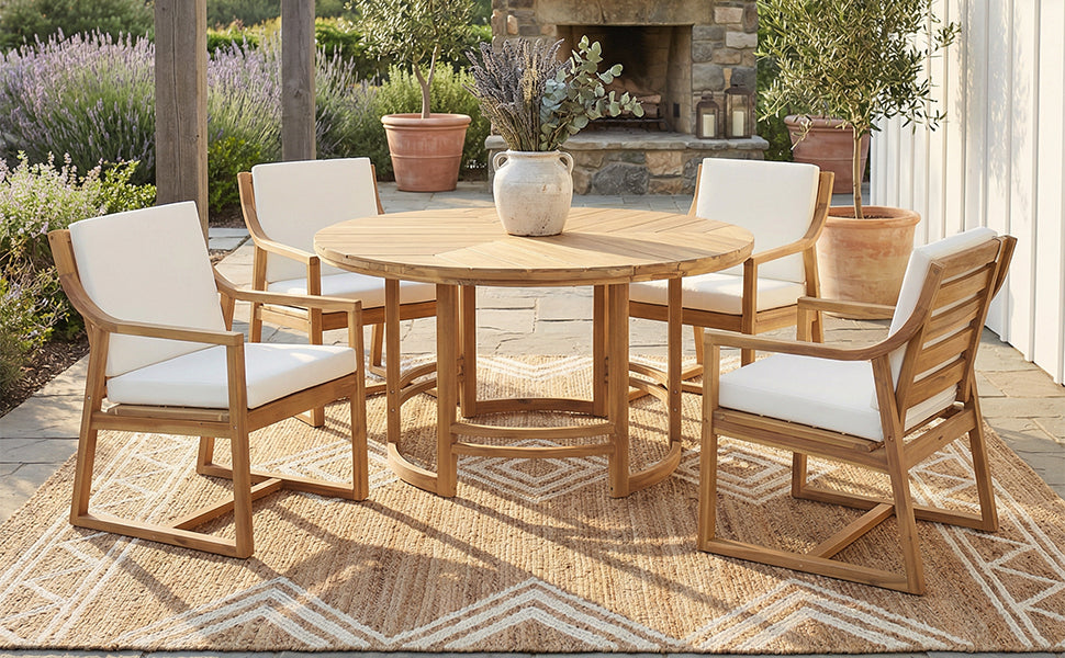 Outdoor Dining Set 5-Piece Patio Table And Chairs Set with Umbrella Hole